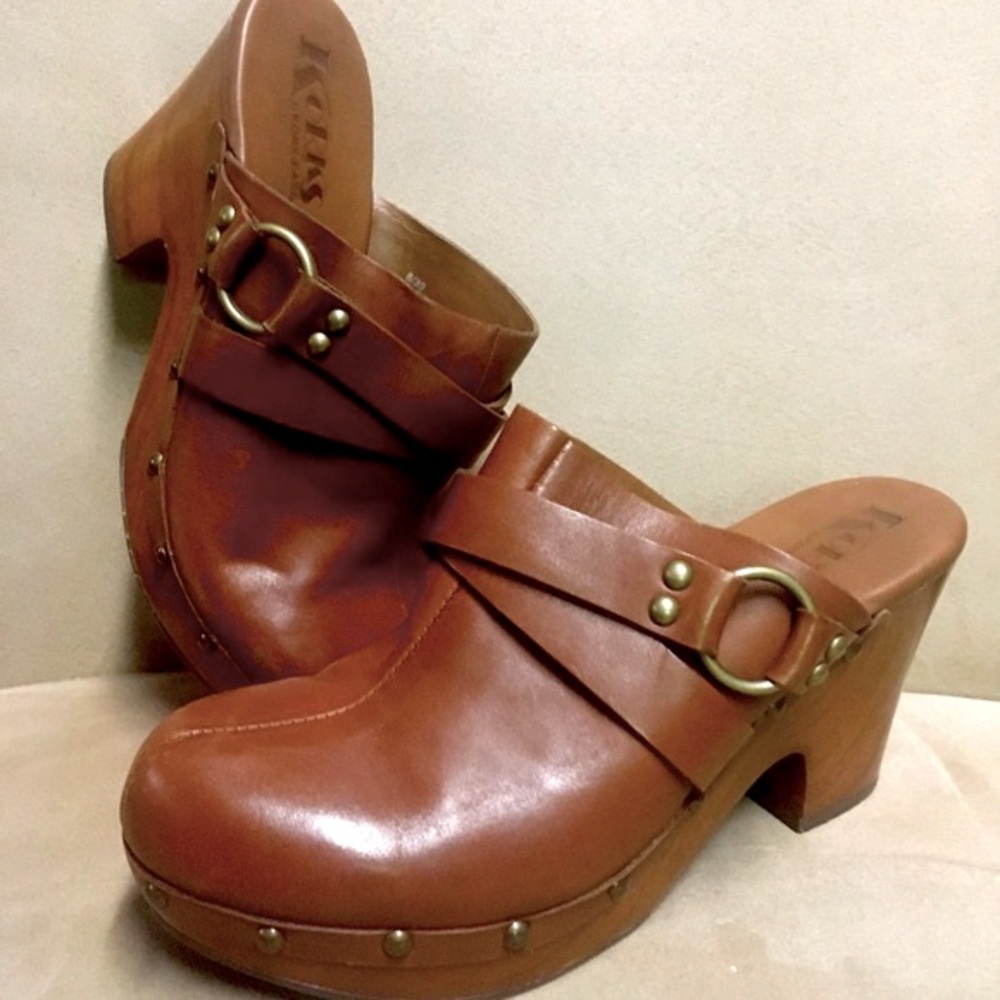 Kirk s Ease Leather Wooded Heel Mules